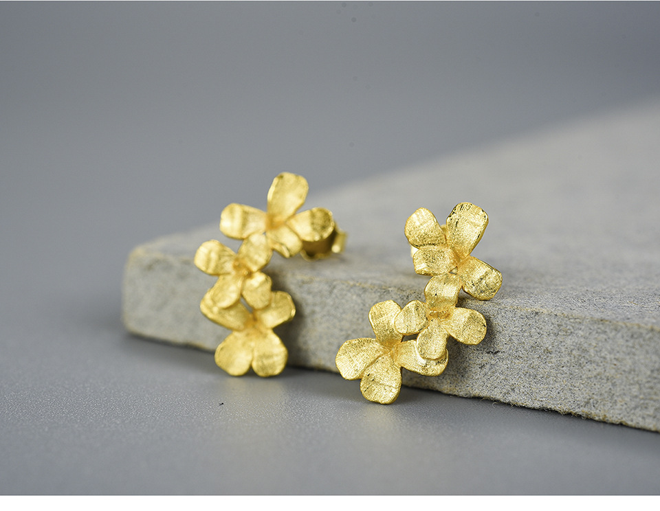Wreath Flower Stud Sterling Silver S925 Women's Earrings