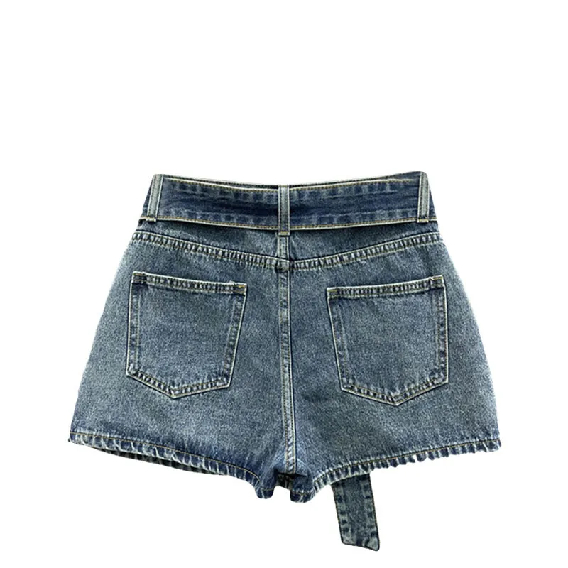 Women's Irregular Vintage Denim Skirt - Blue