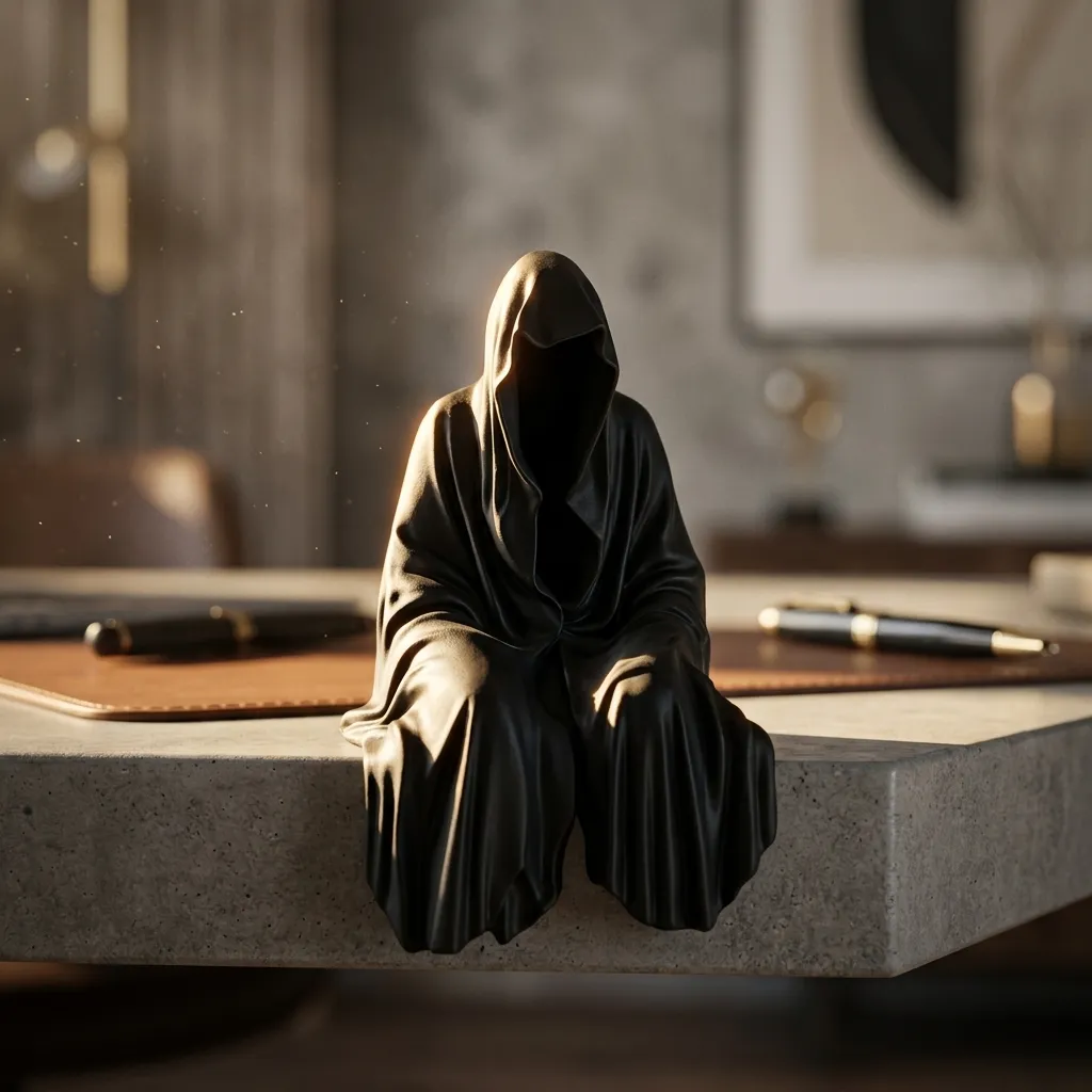 Black Hooded Shelf Sitter Figurine, Gothic Desktop
