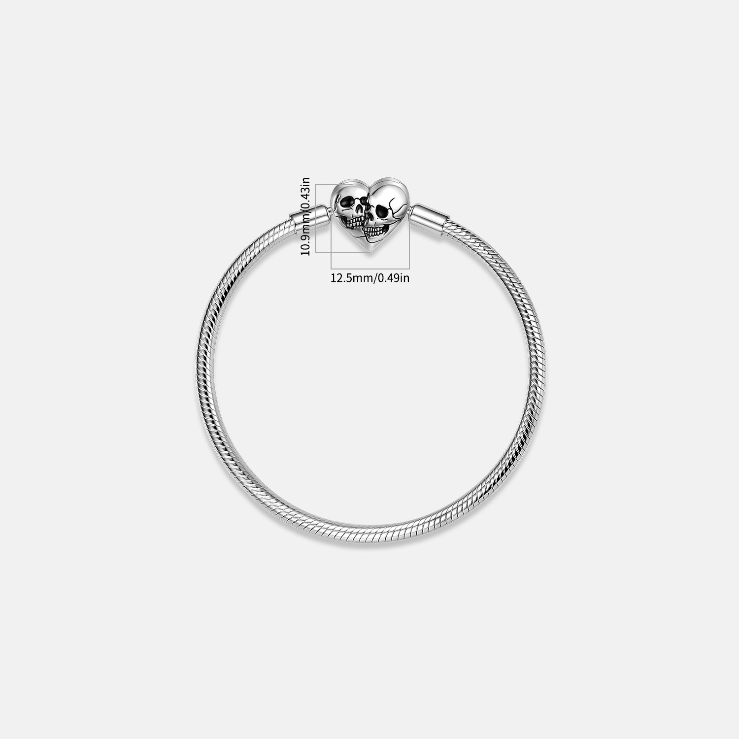 S925 Sterling Silver Snake Bone Chain Bracelet With Double Skull