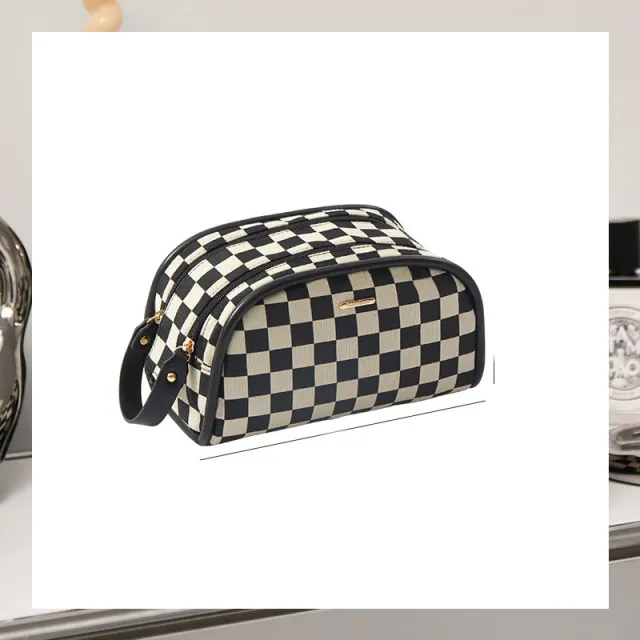Chessboard Vanity Bag For Women Retro Large Capacity Black - Shop at LoveMi