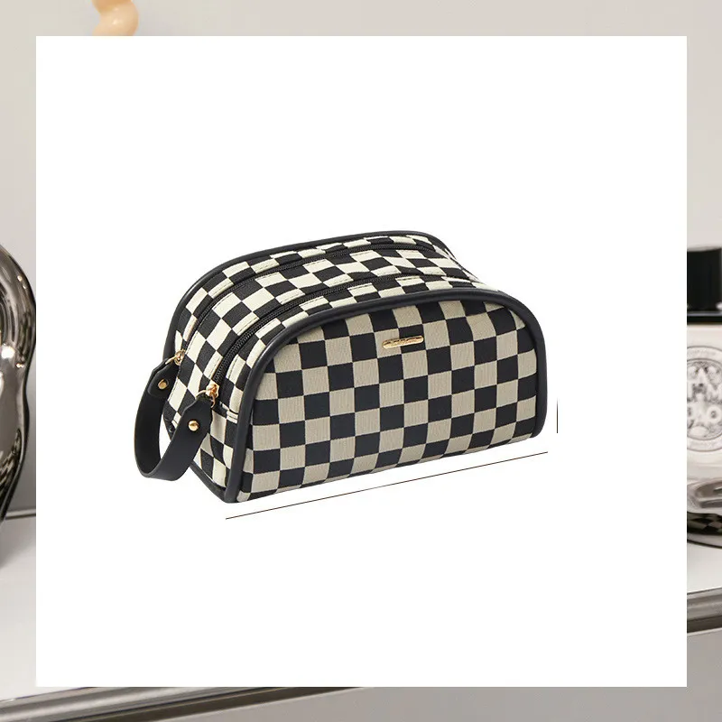 Chessboard Vanity Bag For Women Retro Large Capacity - Black