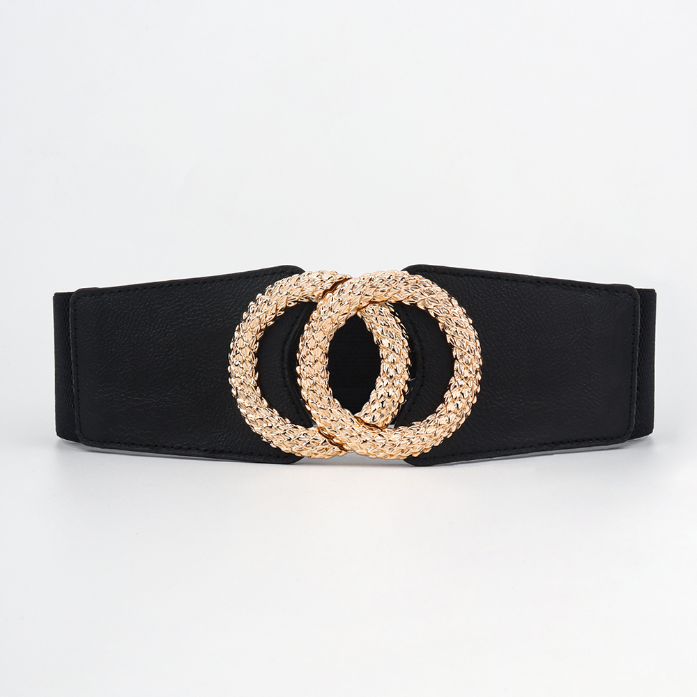 Title 5, New Black Double Ring Fashion Elastic Belt Gold...