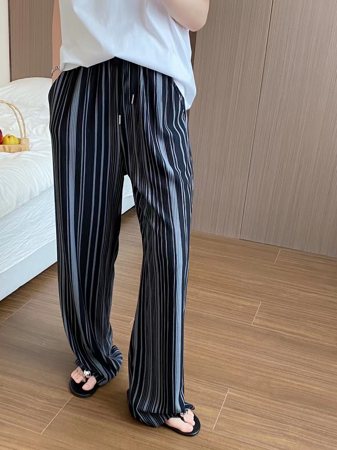 Black And White Striped Casual Pants For Women Summer