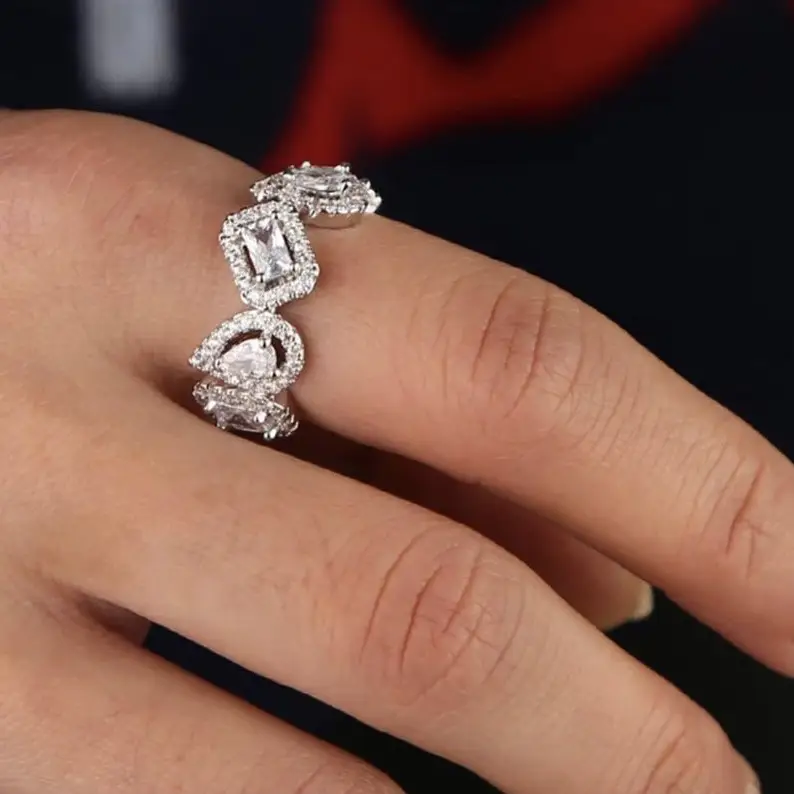 Personalized Retro Niche Geometric Water Drop Square Zircon Ring