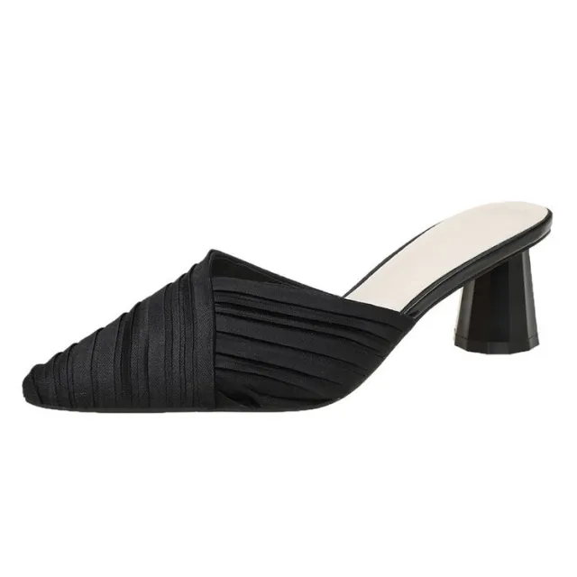 New Summer Women's Shoes Pointed Slippers Thick Heel Black - Shop at LoveMi