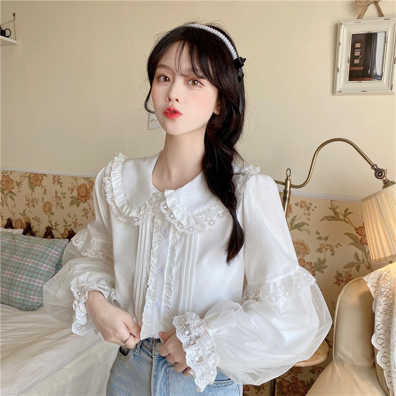 Sweet Inside Single Breasted Fairy Shirt White Top
