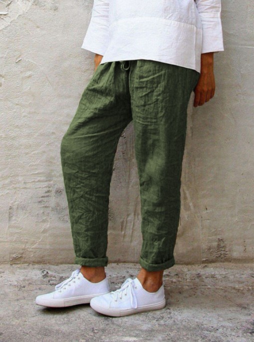 Drawstring Solid Color Cotton And Linen All-match Harem Pants