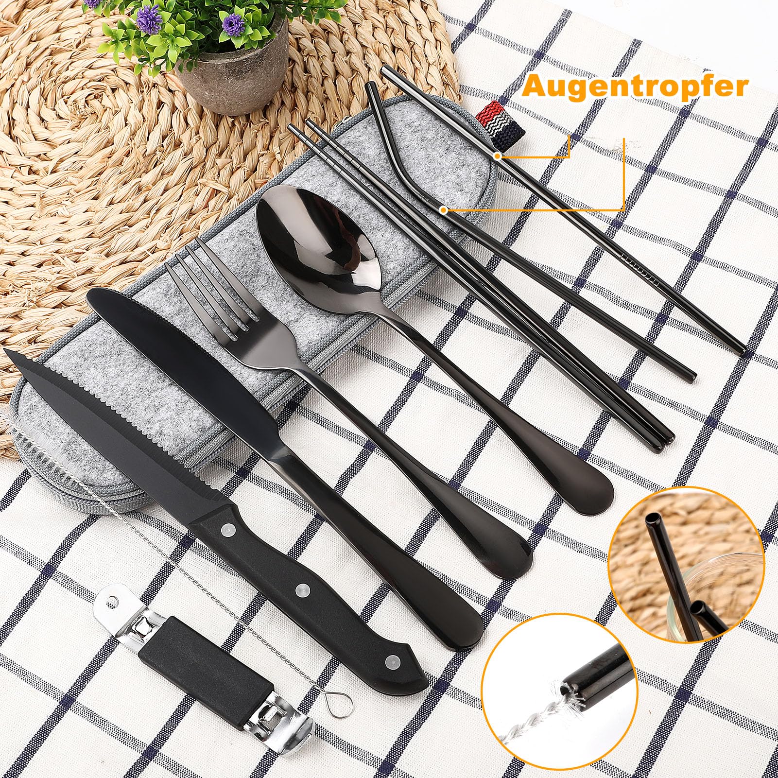 Camping Cutlery Set, 9 Pieces, Outdoor Stainless Steel Travel Box Pack, Portable — image 5