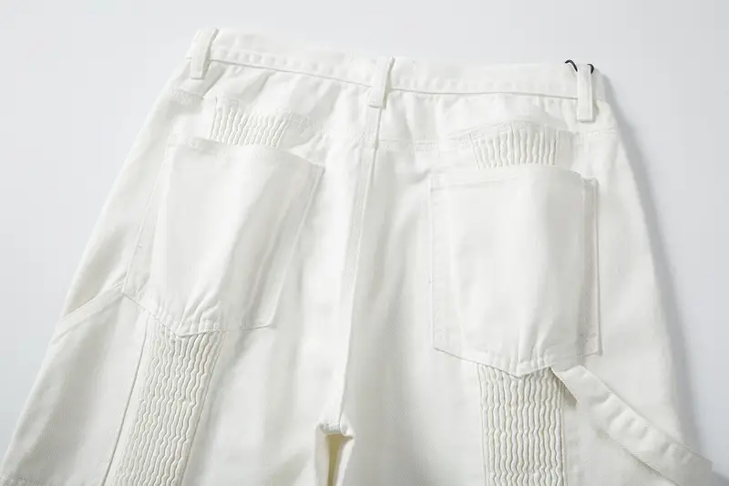 Pleated Panel Ribbon Cargo Denim Shorts