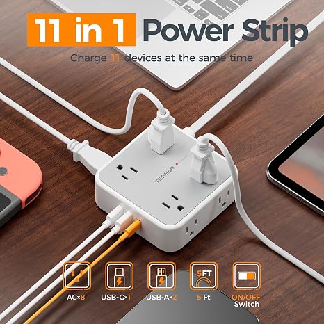 Surge Protector Power Strip With 900J Protection, 5 Ft Extension Cord, Multiple Outlets For Home Office And Electronics 2