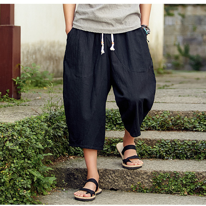 Cotton And Linen Cropped Trousers Chinese Style Wide-leg Linen Casual Shorts