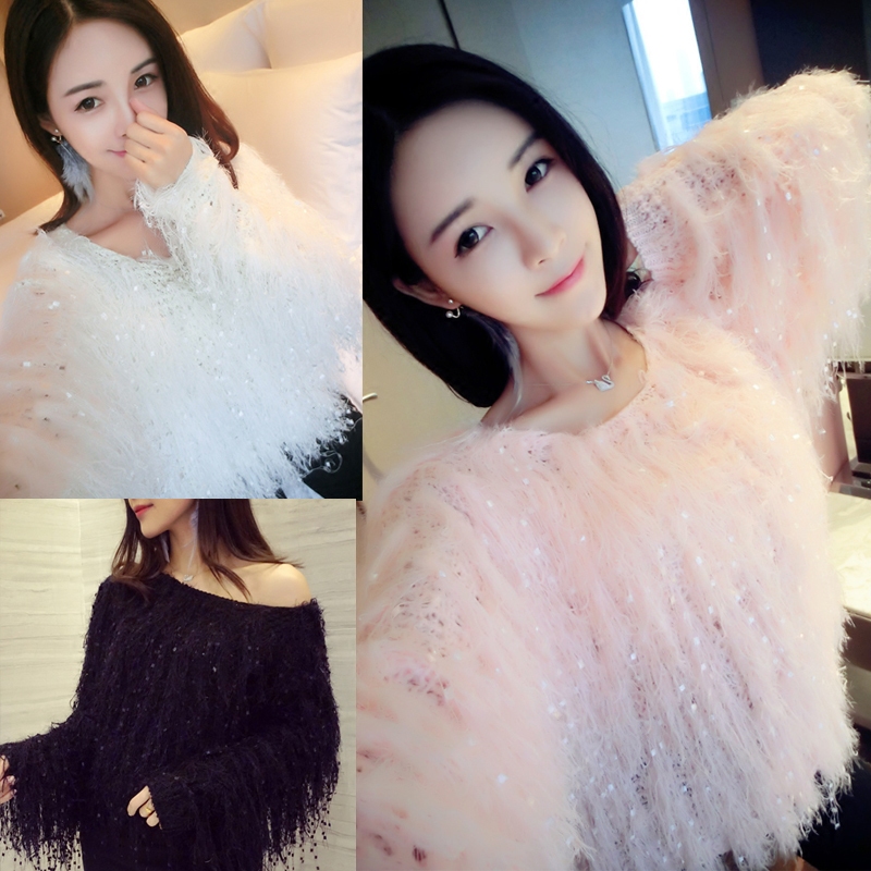 Fringed Solid Color Loose And Slim Long Sleeved Sweater
