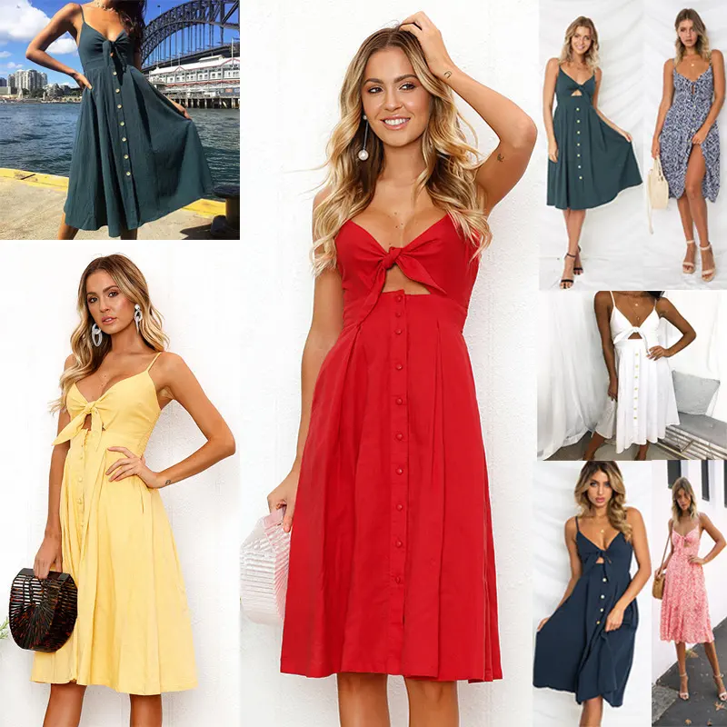 Women Summer Dresses Sleeveless Backless Strap Long Close-fitting Sheath