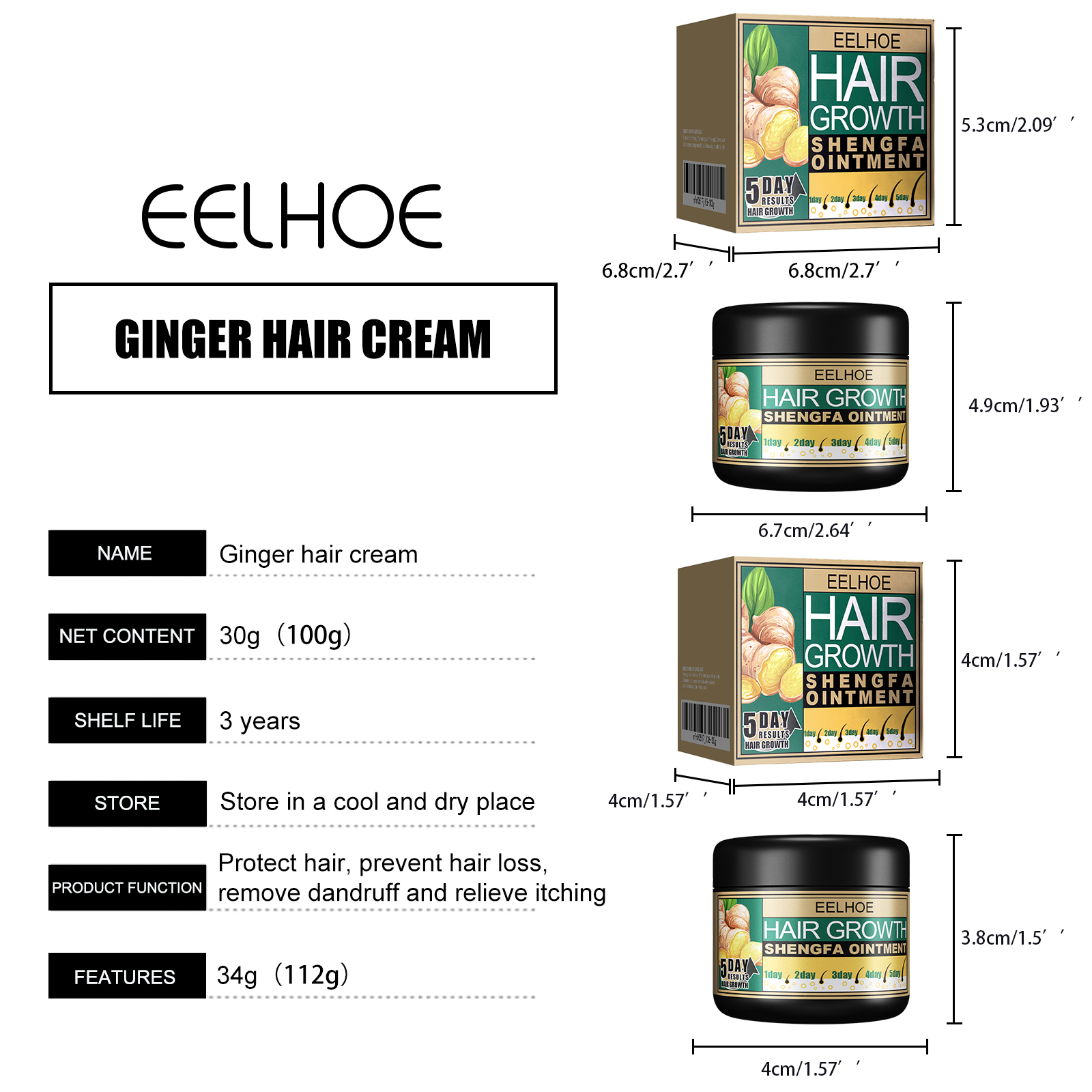 Ginger Hair Growth Ointment, Nourishing Scalp Care Cream For Thinning Hair, Anti Hair Loss Treatment With Ginger Root Extract thumbnail 7
