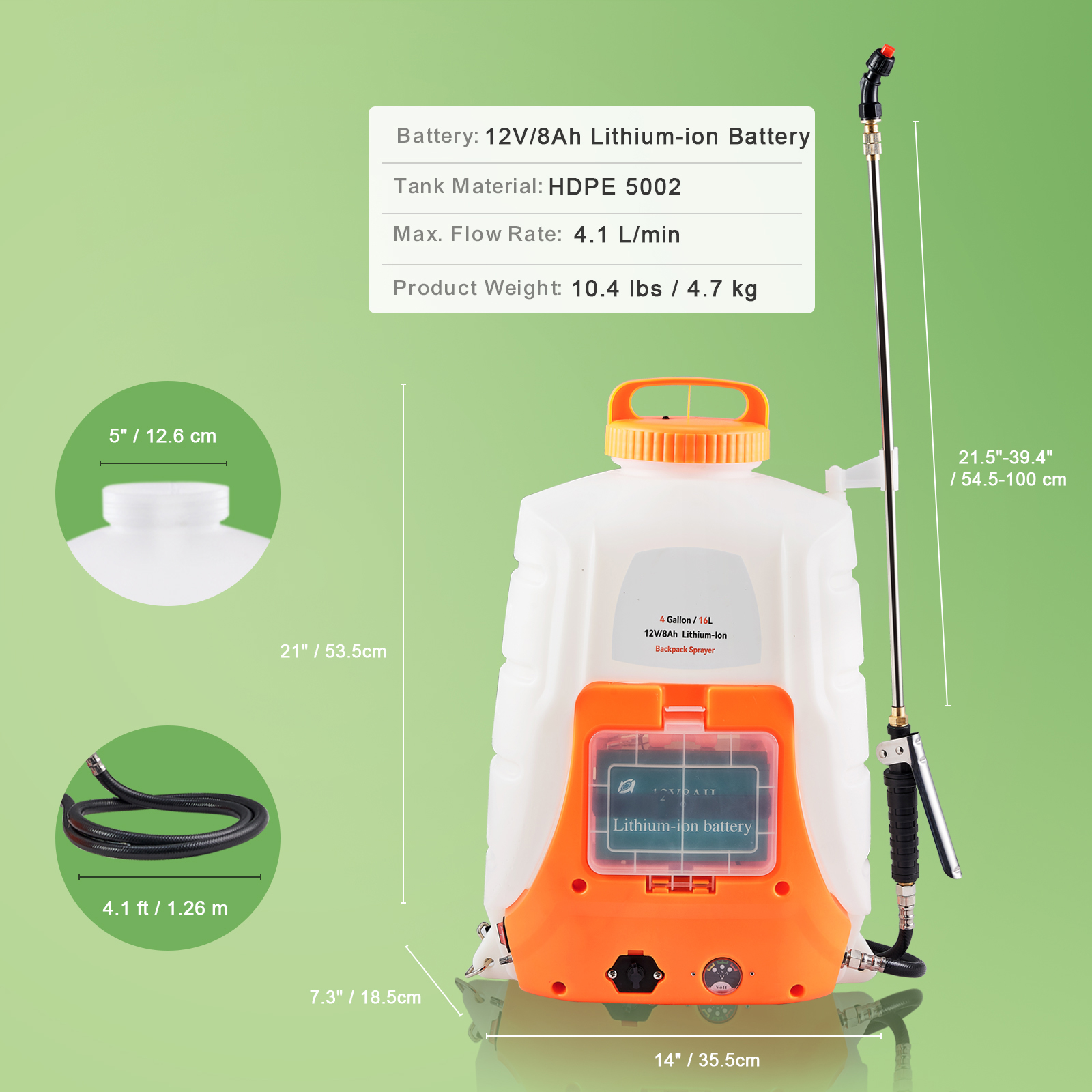 VEVOR Battery Powered Backpack Sprayer 4 Gal Tank 0-90 PSI Adjustable Pressure image 2