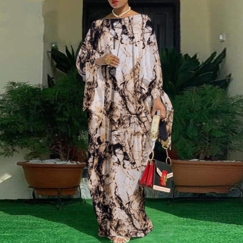 Plus Size Doll Sleeve Evening  Print Long Sleeve Dress