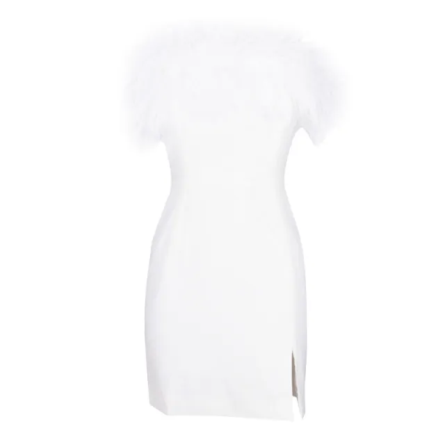 Chest Wrapped Feather Bandage Dress White - Shop at LoveMi