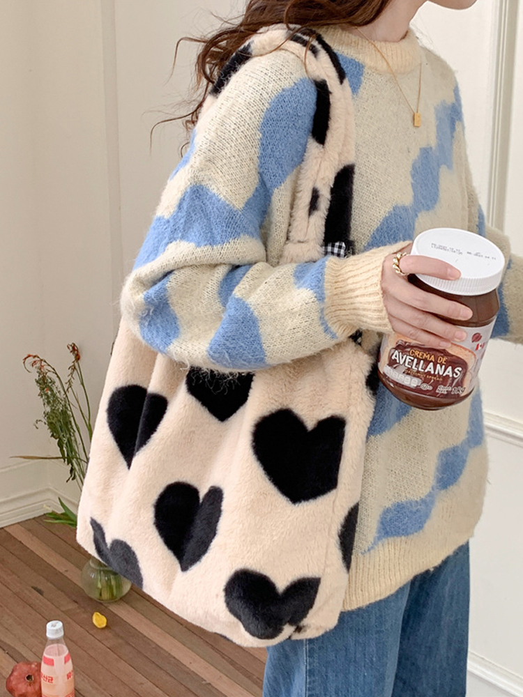 Autumn And Winter New Love Plush One Shoulder Tote Bag
