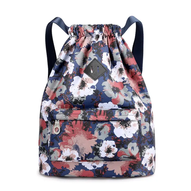 Travel Drawstring Ladies Print Backpack Large Capacity Oxford Cloth Ink Flower - Shop at LoveMi