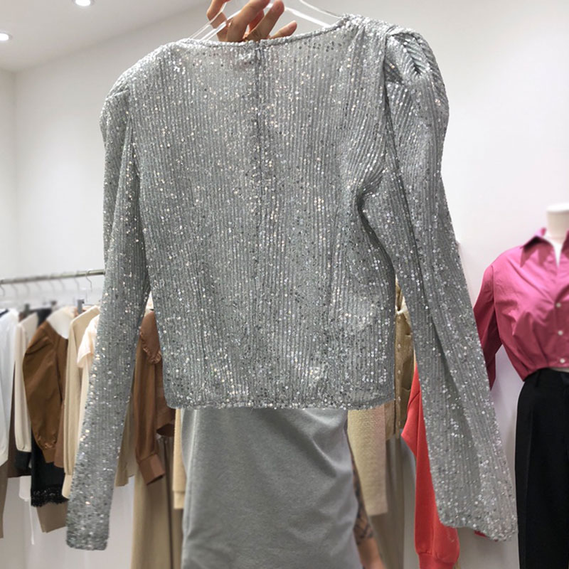 Title 2, Womens Unique Design Sequined Long-sleeved T-s...