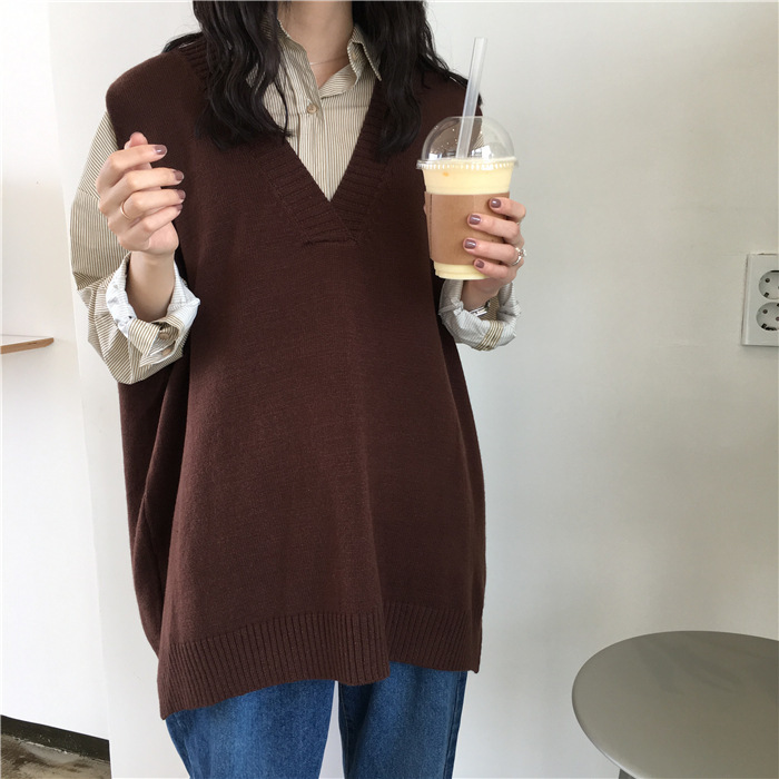 Title 10, Loose V-neck Split Mid-length Pullover Vest Jac...