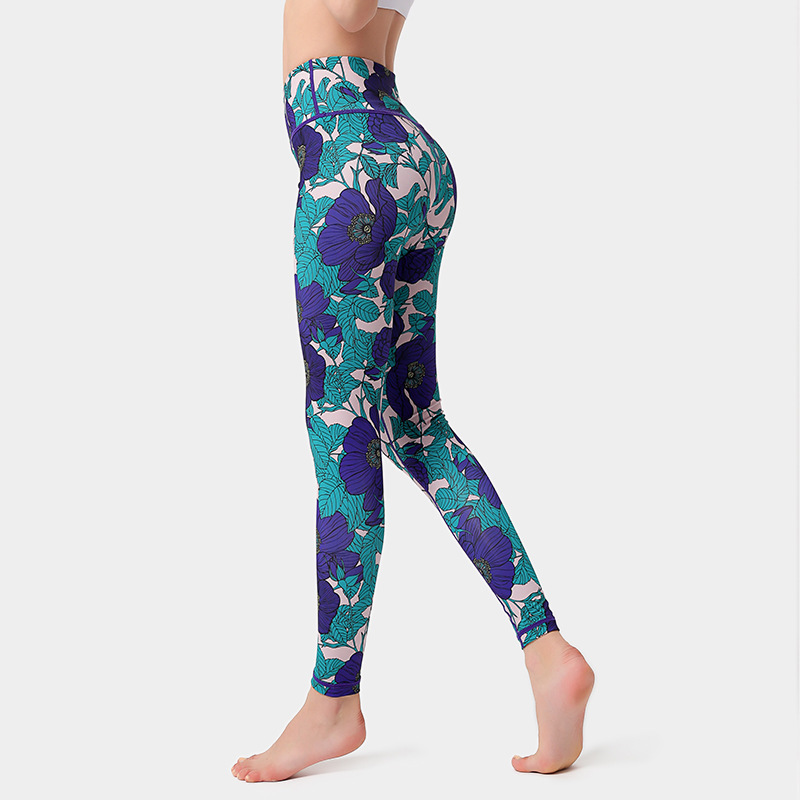 Fashion Flowers Print Leggings High Waist Hip Lifting Yoga Pants For Women Sports Running Fitness Trousers Hk285 - Shop at LoveMi