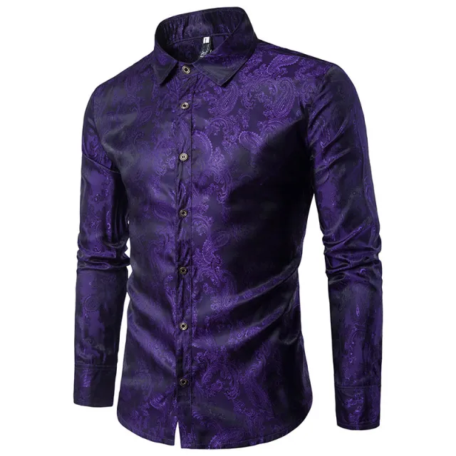 Embroidered Pattern Long Sleeve Plus Size Shirt Purple - Shop at LoveMi