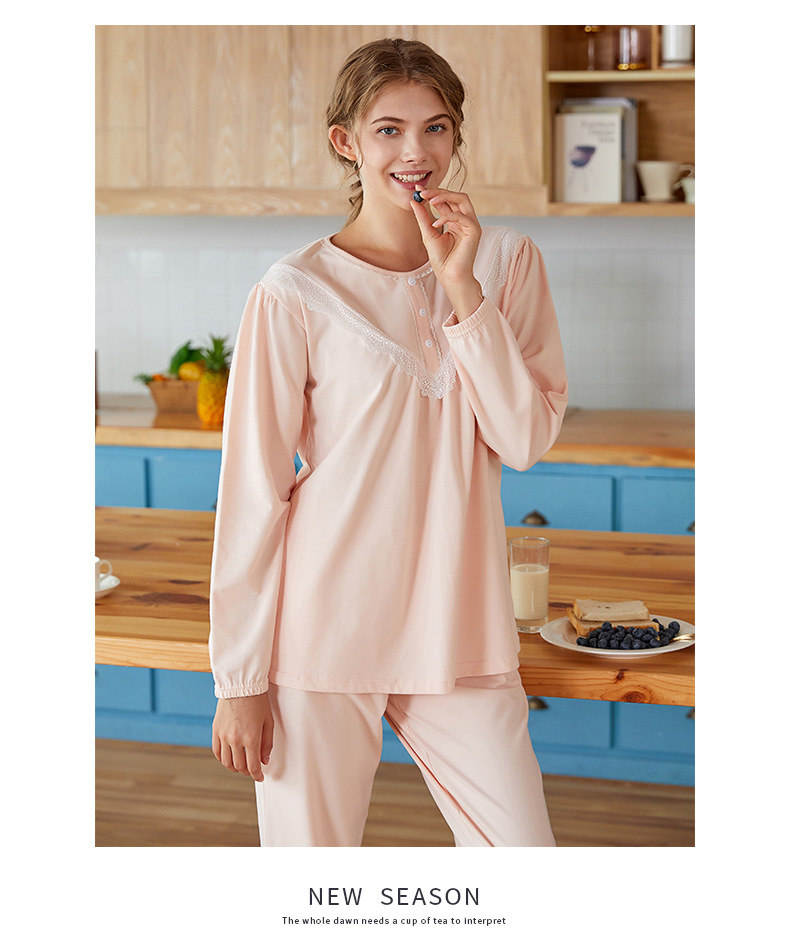 Title 13, Womens Cotton Long-sleeved Pajamas Suit with L...