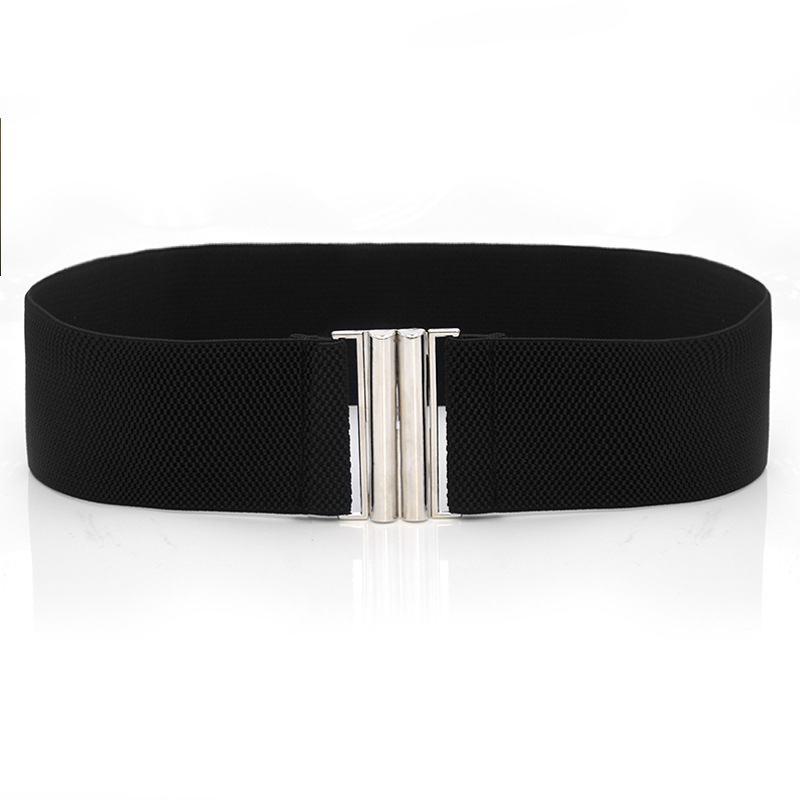 Title 4, Elastic Elastic Silver Buckle Wide Belt Decorat...