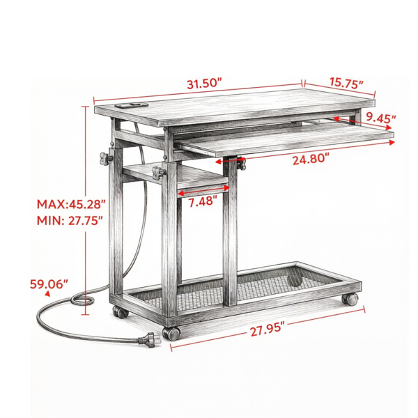 Table Roulante Ajustable avec Recharge Intégrée