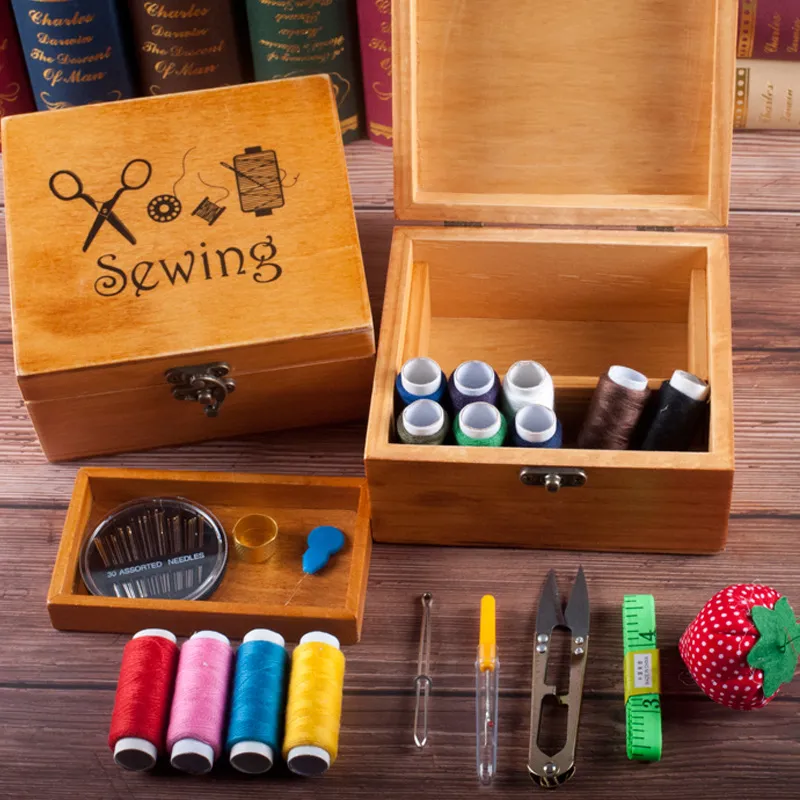 Needle Money Box Household Portable Sewing Needlework Student Dormitory Small Wooden Box Sewing Sewing Kit Hand-Stitched – image 5