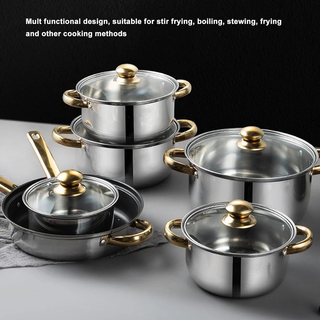 19 PCScookware Set, Including A Non-stick Saucepan, Frying Pan, And Milk Pan