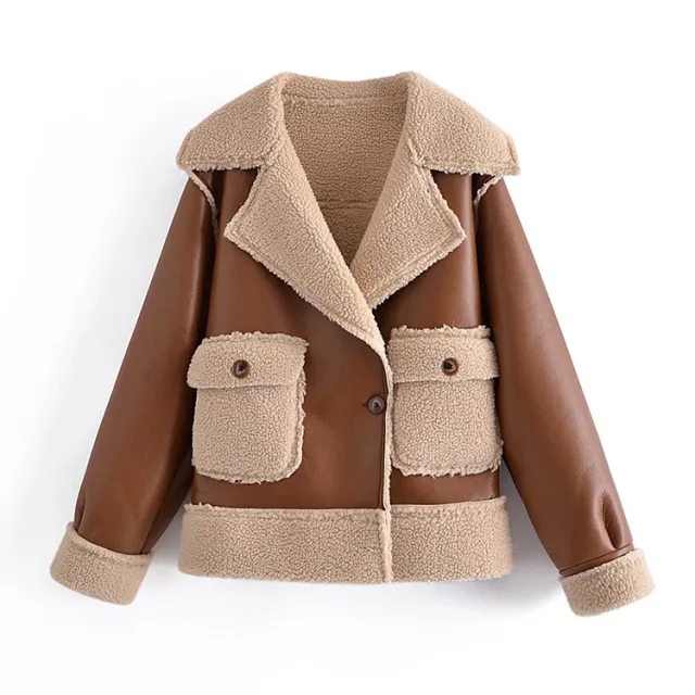 Winter Warm Reversible Jacket With Pockets And Lapel Long sleeved Coat Brown - Shop at LoveMi