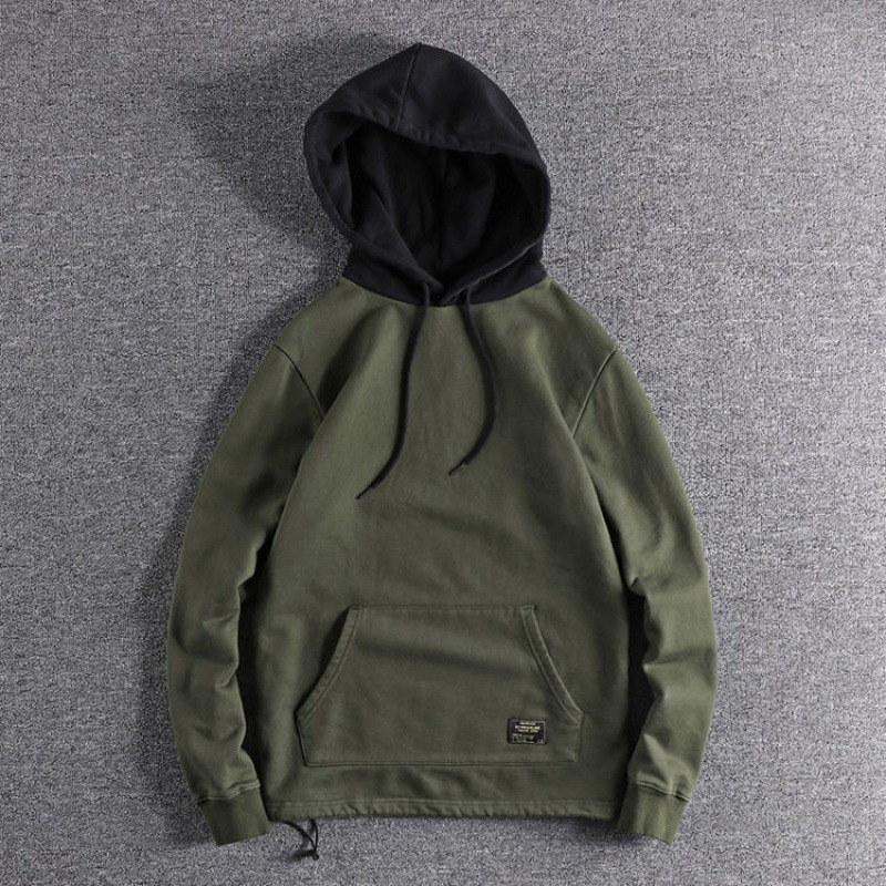 Retro Contrast Color Hooded Sweater Men's Winter Thickened Plus Velvet Jacket