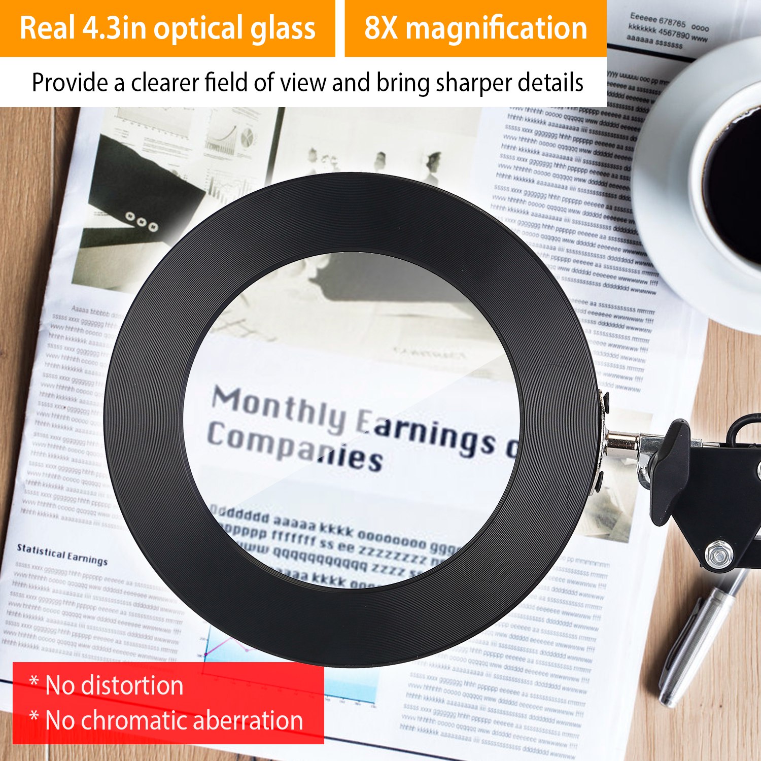 1Pack 2 In 1 LED Magnifier Desk Lamp 8x Magnifying Glass With Light Swing Arm Desk Table Light USB Reading Lamp With Clamp Stand 10 Brightness 3 Modes — foto 7