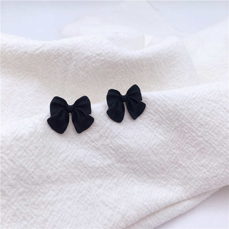Black Frosted Bowknot Ear Studs No Earhole Clip
