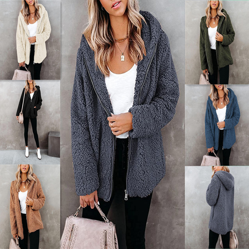 Women Solid Color Double Sided Fleece Warm Jacket