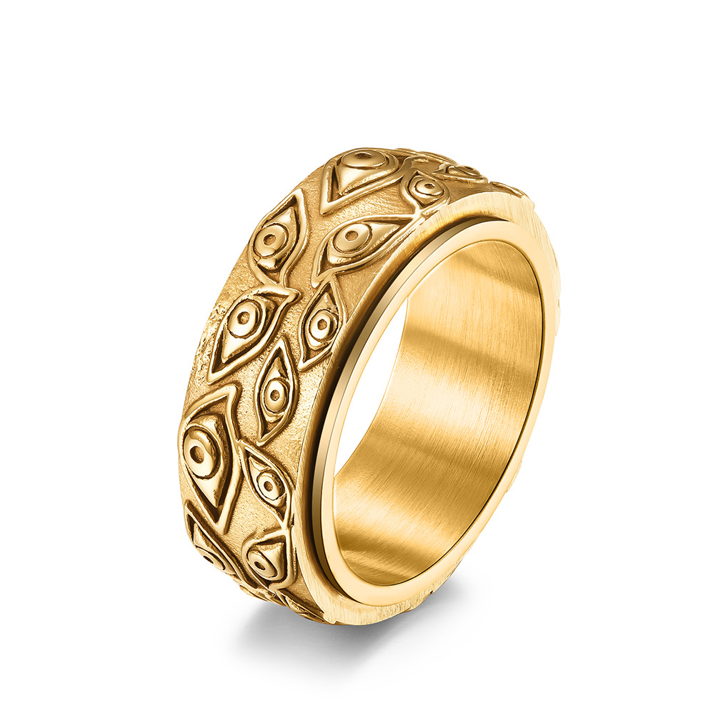 Rotatable Retro Eye Titanium Steel Ring Hand Jewelry