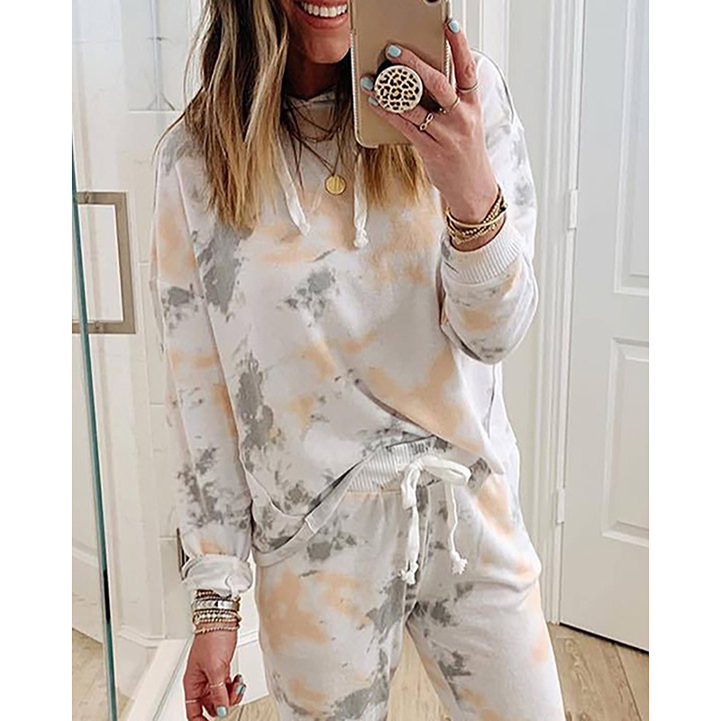 Tie-Dye Printed Long-Sleeved Round Neck Casual Suit