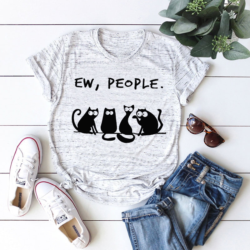 Cat Ew People Loose Round Neck Short Sleeve T-shirt