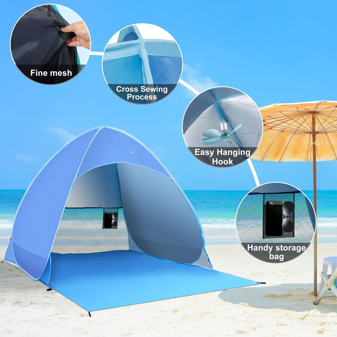 Pop-Up Beach Tent Uv-Resistant & Waterproof Sun Shade Shelter For Camping