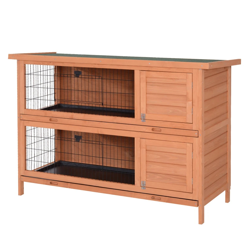 2-Story Large Rabbit Hutch Bunny Cage Wooden Pet House Small Animal Habitat With Lockable Doors, No Leak Tray And Waterproof Roof For Rabbits, Chickens, Ducks, Outdoor Indoor Natural