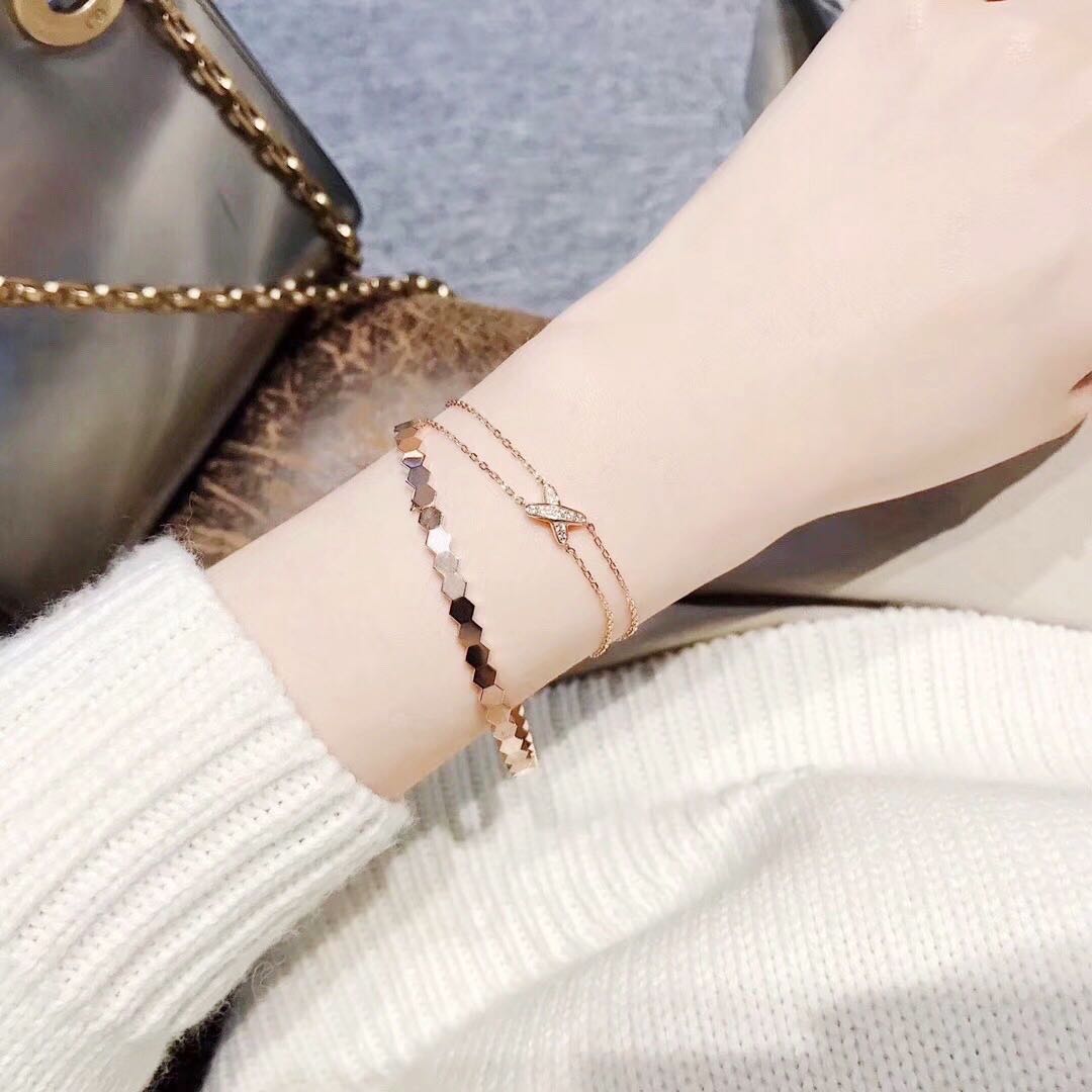 S925 Sterling Silver Honeycomb Bracelet V Gold Plated Microphone
