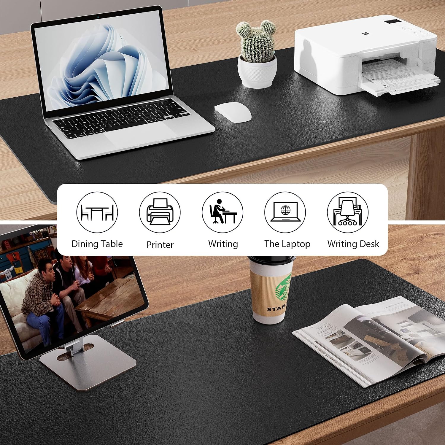 PU Leather Desk Pad Protector, Non Slip Waterproof Desk Blotter And Mouse Pad For Laptop, Writing, Office And Home, Black 5
