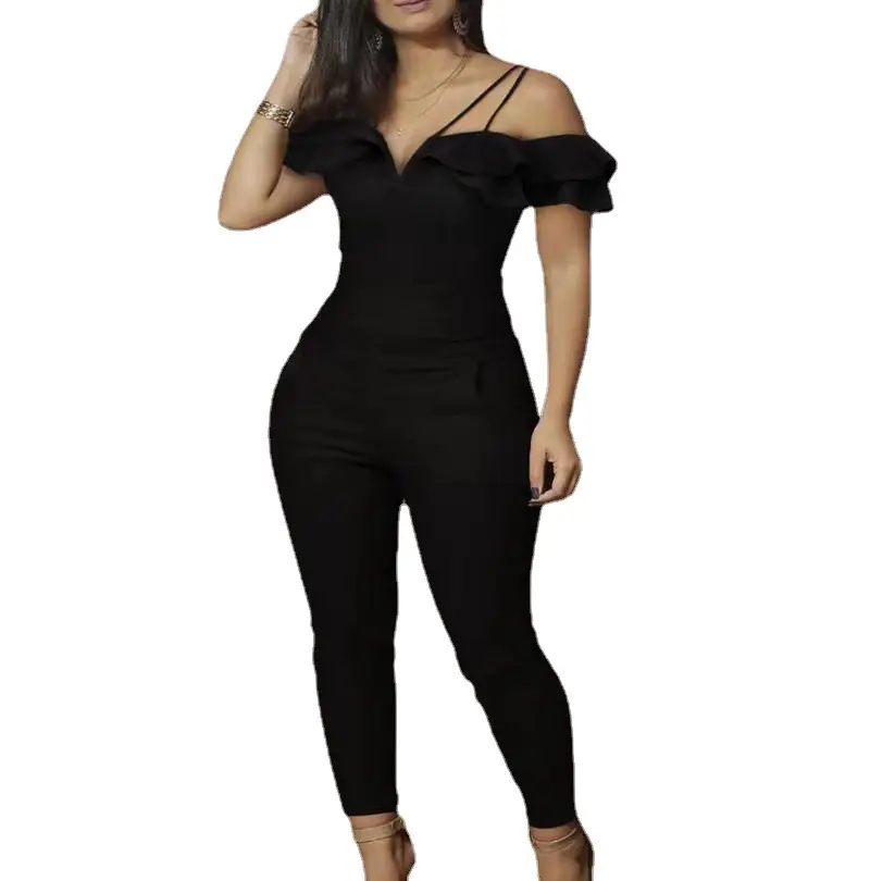 Solid Color Jumpsuit With Frilly Edge
