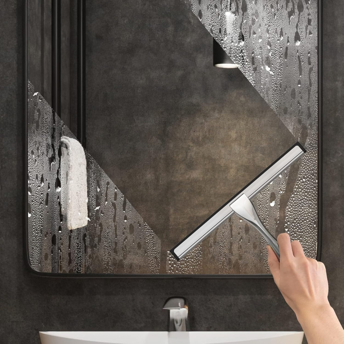 Raclette de douche tout usage en acier inoxydable pour porte en verre de douche avec – Image 2