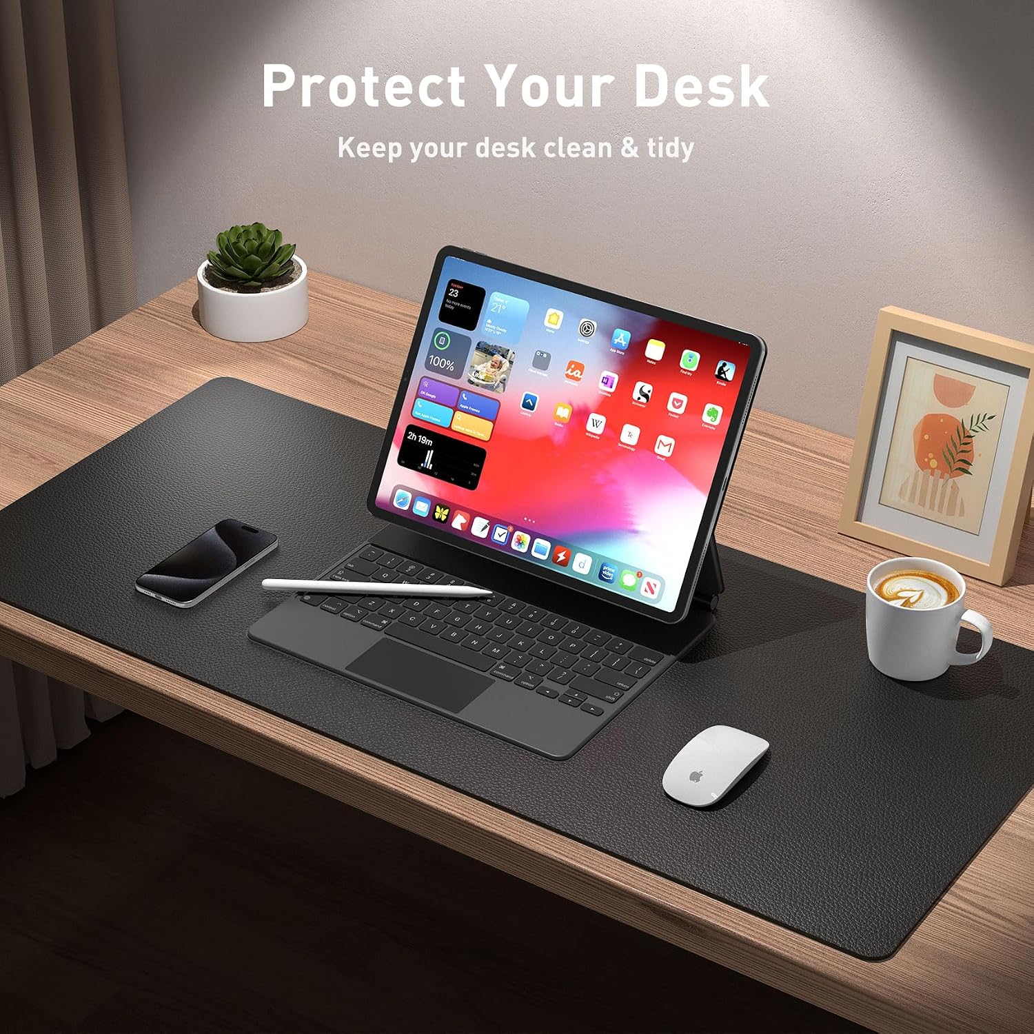 PU Leather Desk Pad Protector, Non Slip Waterproof Desk Blotter And Mouse Pad For Laptop, Writing, Office And Home, Black