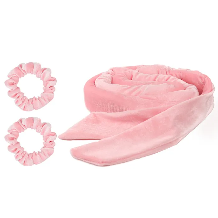 Heatless Hair Curler Headband Set, Satin Velvet Overnight Curling Rod with 2 Scrunchies for Long Hair - detail photo 1