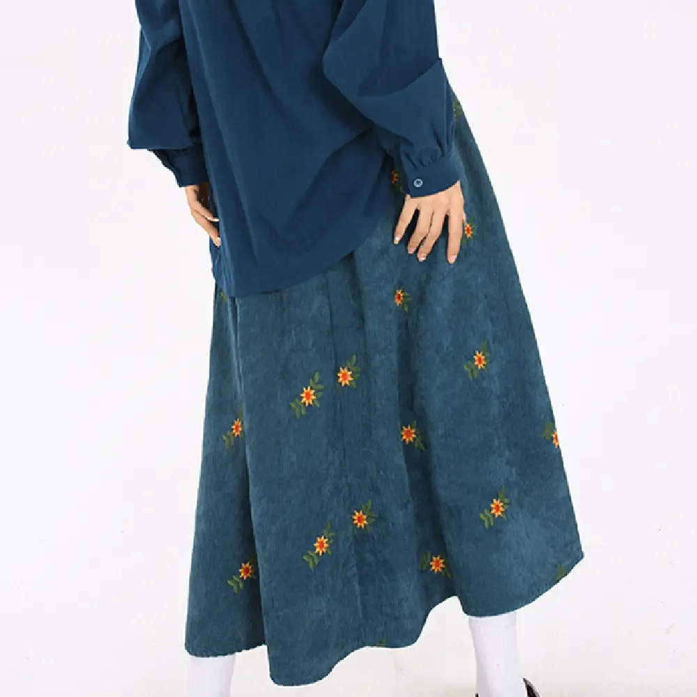Women's Curry Corduroy Floral Skirt